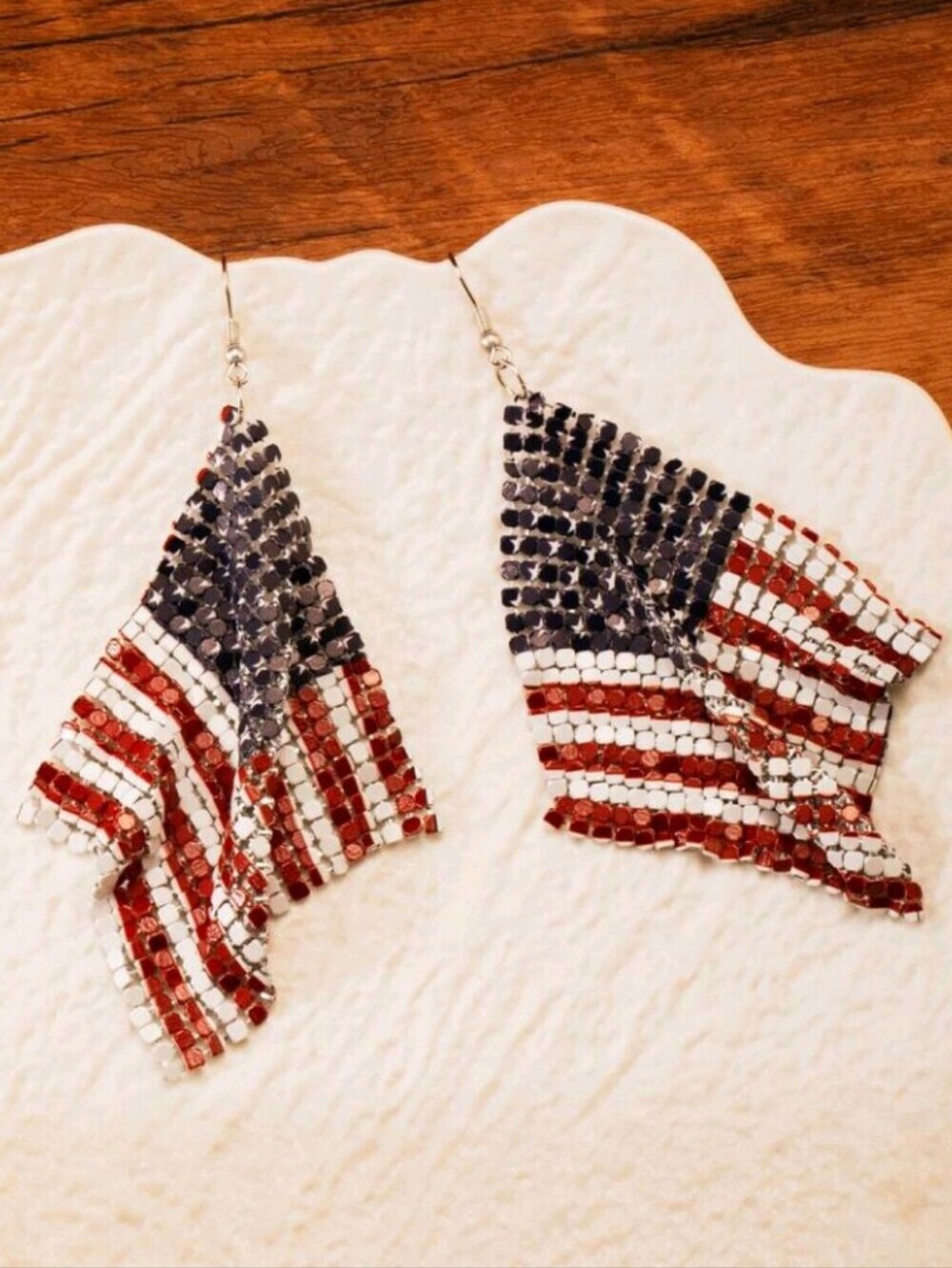 American Flag Dangle Metal Mesh Lightweight Earrings